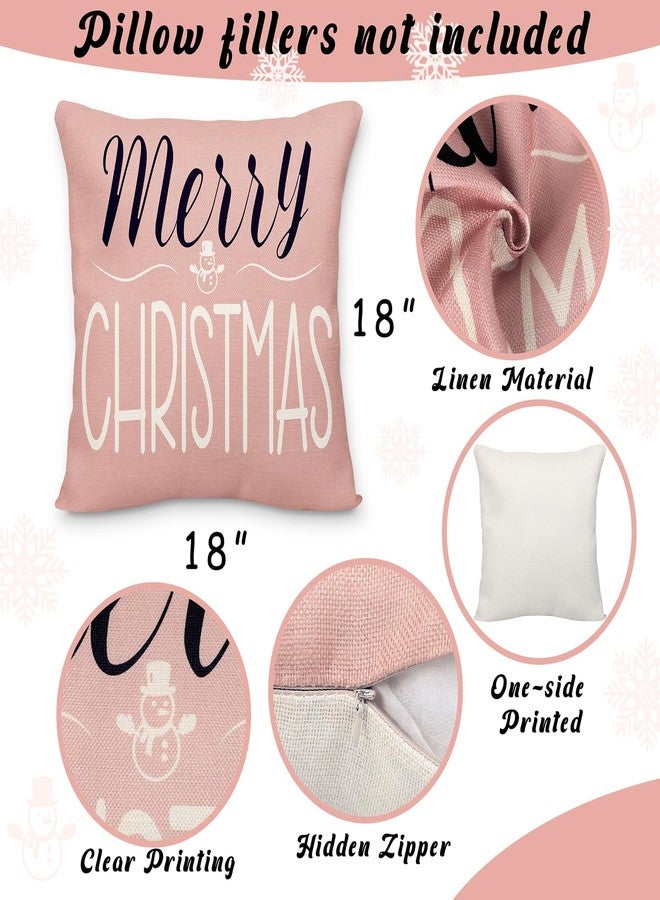 Geefuun Rose and Gold 18 x 18 Christmas Pillow Covers Decorations Indoor Home Pink Decor Set of 4 - Xmas/Holiday/Winter Bedroom Decorative Pillowcase for Couch, Bed（No Fillers） - Image 3